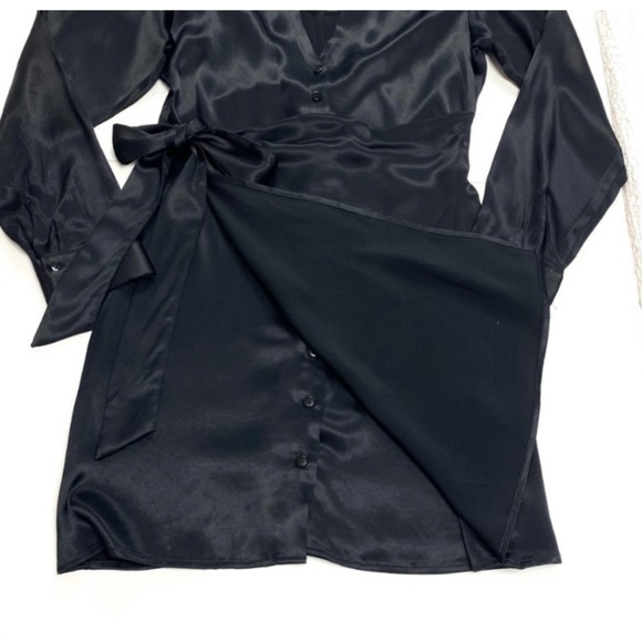 NWT Silky Satin Zara Button Up Wrapped Waist Mini Dress in Black Size M - Picture 6 of 6
